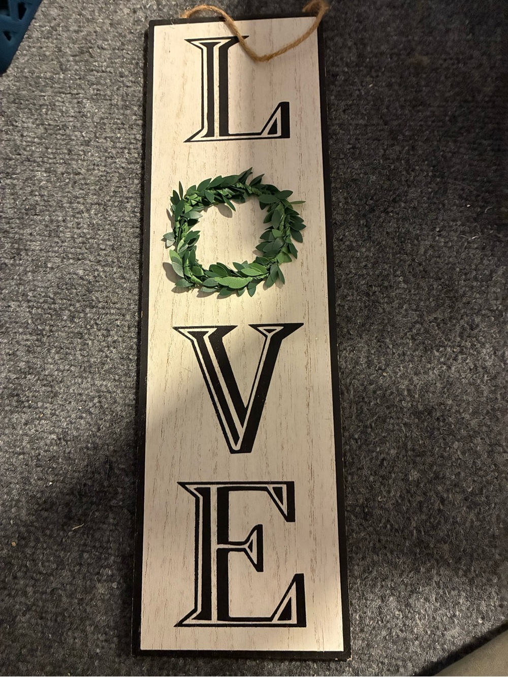 LOVE Vertical Wooden Wall Sign with Green Wreath